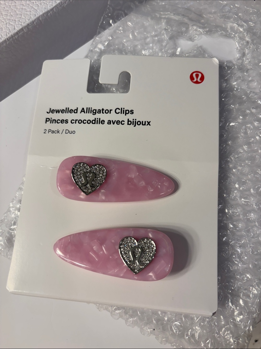 lululemon athletica Pink Jeweled Heart Alligator Clips - 2 Pack
